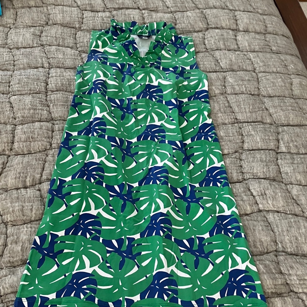 Tropical Green and Blue Leaf Print Dress